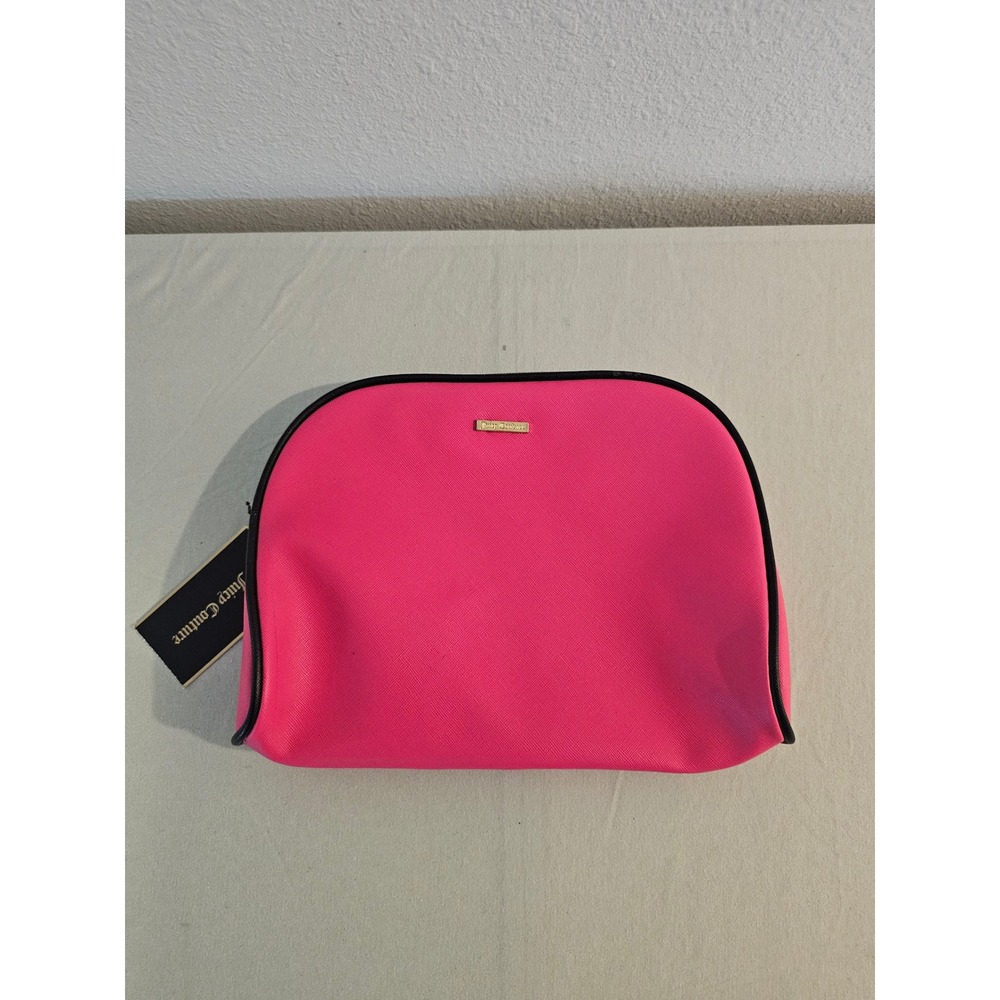 Juicy Couture Pink Saffiano Cosmetic Bag Makeup Pouch Gold Logo New